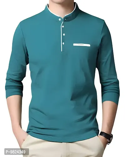 AUSK Mens Henley Neck Full Sleeves Regular Fit Cotton T-Shirts (Color-Aqual Blue_Size-S)
