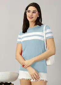 Elegant Turquoise Cotton Blend Colourblocked Tshirt For Women-thumb1