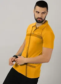 Stylish Mustard Cotton Blend Printed Polos For Men-thumb3