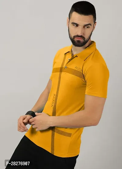 Stylish Mustard Cotton Blend Printed Polos For Men-thumb4