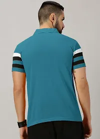 Stylish Teal Cotton Blend Striped Polos For Men-thumb1