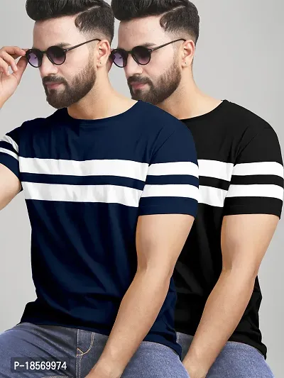 Elegant Cotton Blend Colourblocked Round Neck Tees For Men- Pack Of 2