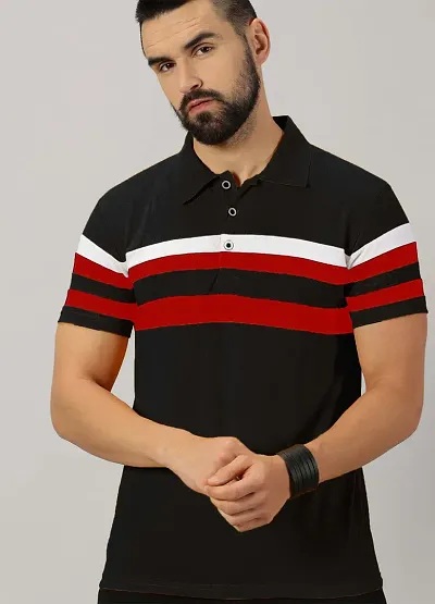 Fancy Cotton Blend Printed Collar Neck Polo T-Shirt For Men