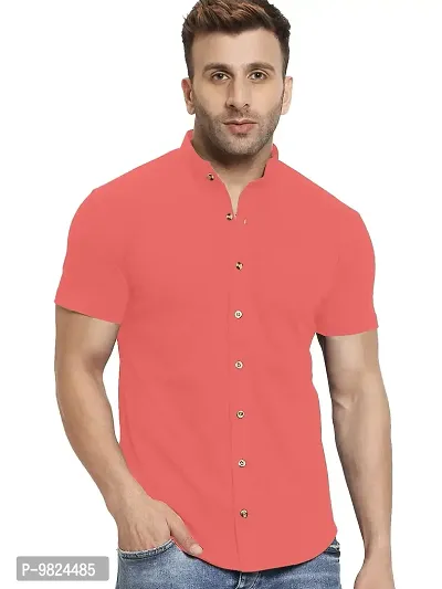GESPO Men's Shirts Casual Fit Half Sleeves(Peach-Medium)