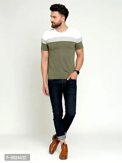 Stylish Cotton Multicoloured Colourblocked Round Neck Tees Short Sleeves For Men-thumb5