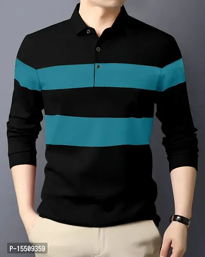 Stylish Cotton Blend Multicoloured Colourblocked Polos Long Sleeves For Men