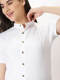 Elegant White Cotton Blend Solid Shirts For Women-thumb2