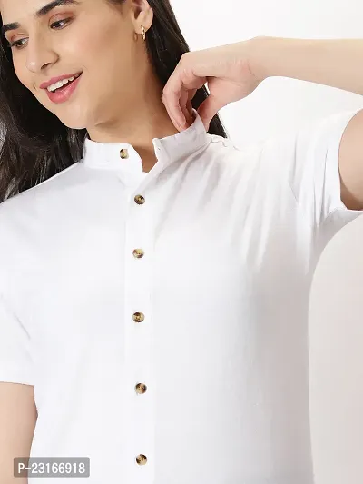 Elegant White Cotton Blend Solid Shirts For Women-thumb3