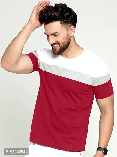 AUSK Round Neck Half Sleeves Regular Fit T-Shirt for Mens (Red&White-Large)-thumb5