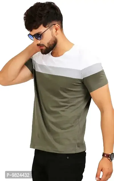 Stylish Cotton Multicoloured Colourblocked Round Neck Tees Short Sleeves For Men-thumb0