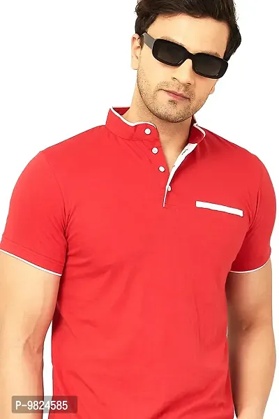 GESPO Men's Half Sleeves Henley Neck Shirts(Red-Large)