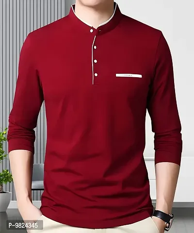 AUSK Men's Henley Neck Full Sleeves Regular Fit Cotton T-Shirts (Color-Red_Size-XL)-thumb2