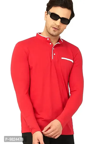 GESPO Regular Fit Henley Solid Men's T-Shirts(Red-X-Large)