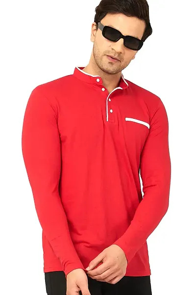 GESPO Regular Fit Henley Solid Men's T-Shirts(Red-X-Large)