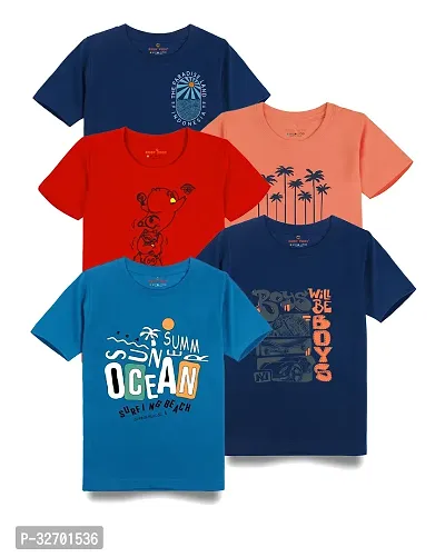 Stylish Cotton Blend Printed Short Sleeves T-Shirt For Boys Pack Of 5-thumb0