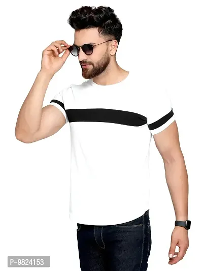 AUSK Men's Regular Fit T-Shirt(White & Black_Small)