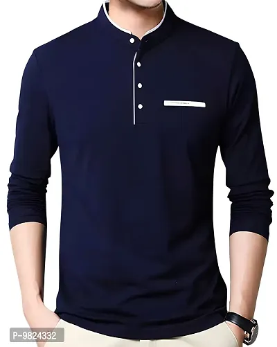 AUSK Men's Henley Neck Full Sleeves Regular Fit Cotton T-Shirts (Color-Navy Blue_Size-S)