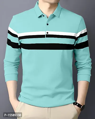 Reliable Blue Cotton Blend Striped Polos For Men-thumb0