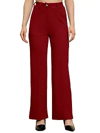 Elegant Maroon Polyester Blend Solid Trousers For Women-thumb1
