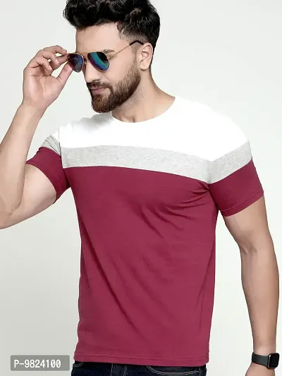 AUSK Men's Cotton Half Sleeve Round Neck Striped Tshirt (Medium, Maroon)