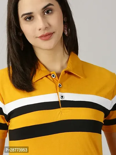 Elegant Yellow Cotton Blend Colourblocked Tshirt For Women-thumb2