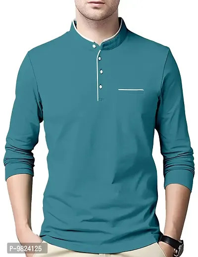 AUSK Men's Cotton Henley Neck Full Sleeve Solid Regular Fit T-Shirt (X-Large; Lightblue)