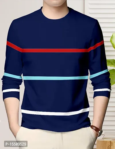 Reliable Blue Cotton Blend Colourblocked Round Neck Tees For Men-thumb0