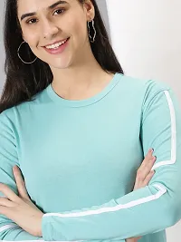 Elegant Turquoise Cotton Blend Striped T-Shirts For Women-thumb2