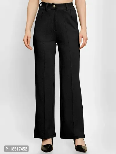 Elegant Black Polyester Blend Solid Trousers For Women