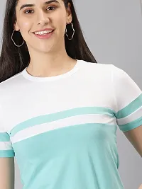 Elegant Turquoise Cotton Blend Striped T-Shirts For Women-thumb2