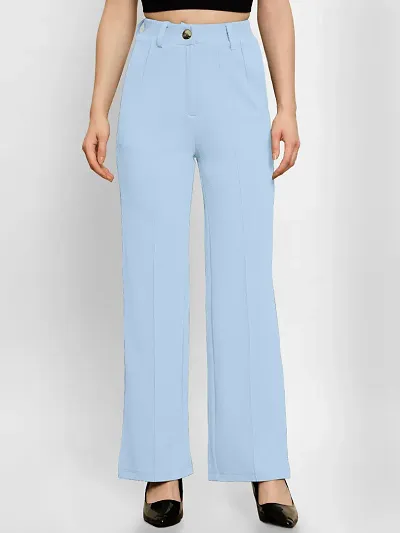 Solid High-Rise Trousers For Women