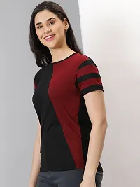 Elegant Multicoloured Cotton Blend Colourblocked T-Shirts For Women-thumb3