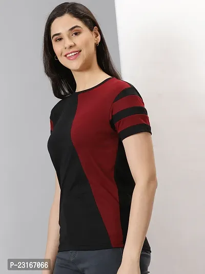 Elegant Multicoloured Cotton Blend Colourblocked T-Shirts For Women-thumb4