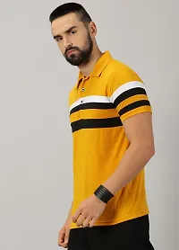 Stylish Mustard Cotton Blend Striped Polos For Men-thumb4