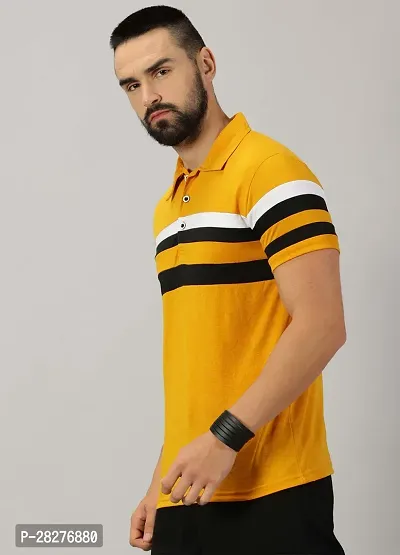 Stylish Mustard Cotton Blend Striped Polos For Men-thumb5