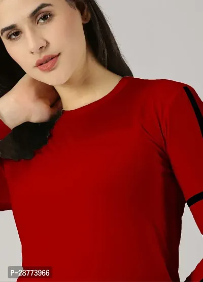 Elegant Red Cotton Blend Colourblocked Tshirt For Women-thumb2