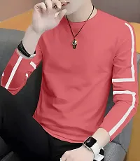 Stylish Cotton Pink Solid Round Neck Tees Long Sleeves For Men-thumb2