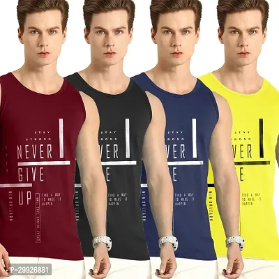 Stylish Multicoloured Polyester Printed Sleeveless Gym Vest For Men-Pack Of 4-thumb0