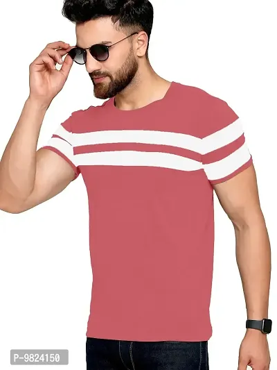 AUSK Men's Regular Round Neck Half Sleeves T-Shirts (Color:Peach & White-Size:X-Large)