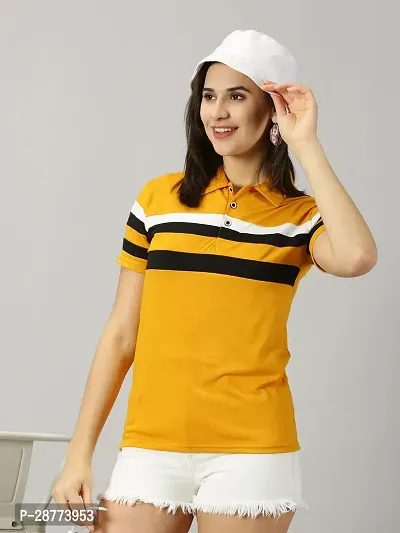 Elegant Yellow Cotton Blend Colourblocked Tshirt For Women