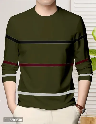 Reliable Olive Cotton Blend Colourblocked Round Neck Tees For Men-thumb0