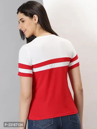 Elegant Red Cotton Blend Striped T-Shirts For Women-thumb2