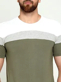 Stylish Cotton Multicoloured Colourblocked Round Neck Tees Short Sleeves For Men-thumb3