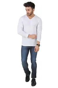 GESPO Latest Stylish Men's White Solids Regular Fit Cotton Round Neck Long Sleeves T Shirt-thumb3