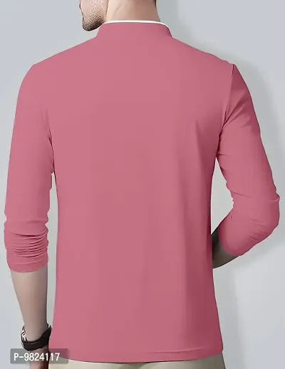 AUSK Men's Cotton Henley Neck Full Sleeve Solid Regular Fit T-Shirt (Medium; Guava)-thumb2