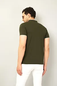 Stylish Cotton Olive Solid Round Neck Tees Short Sleeves For Men-thumb2