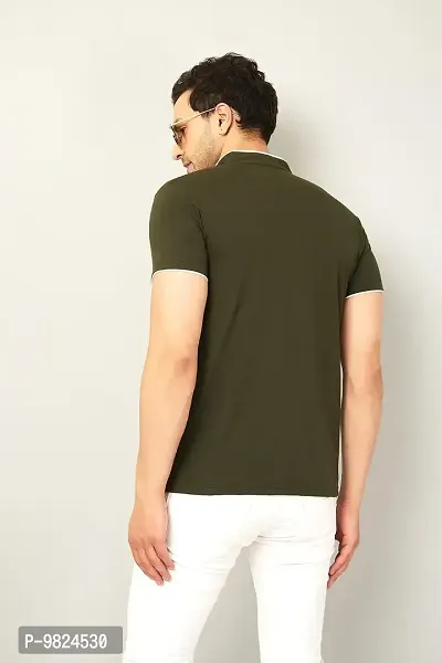 Stylish Cotton Olive Solid Round Neck Tees Short Sleeves For Men-thumb3