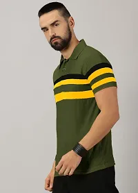 Stylish Cotton Blend Olive Striped Polos Short Sleeves For Men-thumb3