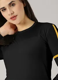 Elegant Black Cotton Blend Colourblocked Tshirt For Women-thumb1