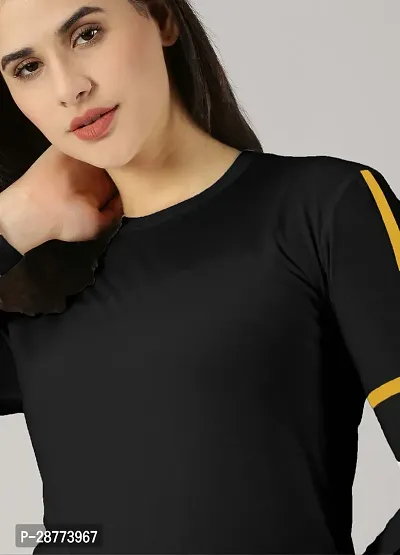 Elegant Black Cotton Blend Colourblocked Tshirt For Women-thumb2